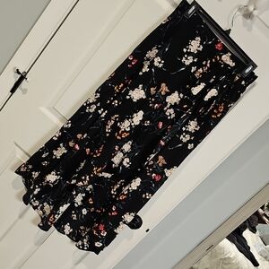 Heatherly Black Floral Tiered Maxi Skirt with Cream and Pink Accents